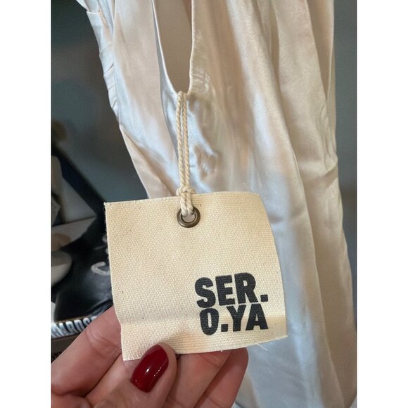 SEROYA Leah Silk Mini Dress Pearl Womens Size Large - Picture 8 of 10